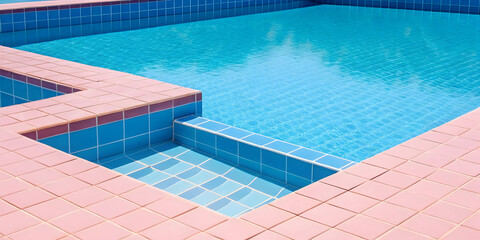 Obraz premium Blue pool water with soft ripples and pink tiles