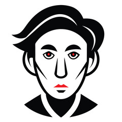 Create a minimalistic abstract face with bold, continuous black lines on a white background
