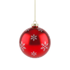 Red christmas ornament with snowflakes isolated on transparent background