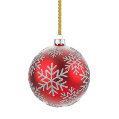 Red snowflake christmas ornament isolated on transparent background