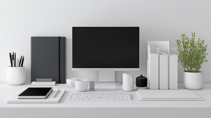 Fototapeta premium Modern Minimalist White Workspace with Desktop Monitor