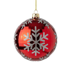Red christmas ornament with snowflake design isolated on transparent background