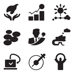 Business strategy set of web icons in line style. Planning and success. Strategy and management icons for web and mobile apps. Target, analytics, growth, teamwork, idea,s and more. Vector illustration