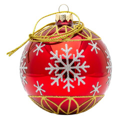 Red christmas ornament with snowflake design isolated on transparent background