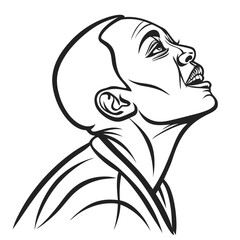 Create a minimalistic abstract face with bold, continuous black lines on a white background