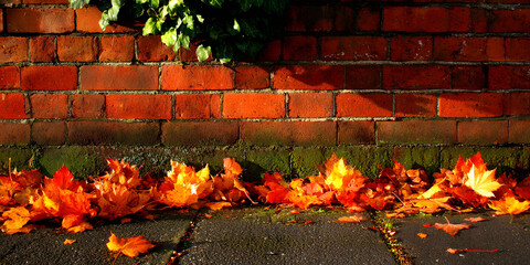 Autumn Leaves at a Red Brick Wall