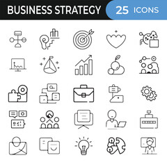 Fototapeta premium Business strategy set of web icons in line style. Planning and success. Management and growth icons for web and mobile app. Target, idea, chart, teamwork and more. Vector illustration