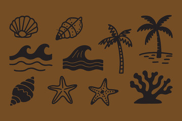Obraz premium Hand drawn beach and ocean elements collection