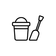 Minimalist outline icon a bucket spade on sand beach
