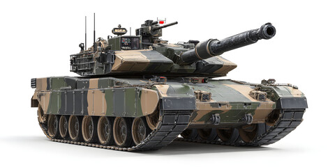 Modern Military Tank in Desert Camouflage on White Background