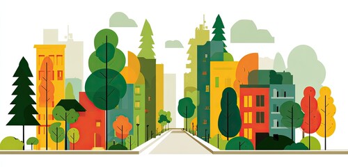 Colorful cityscape with trees (1)
