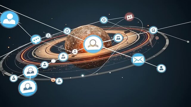 Digital network connections surrounding a planet in space - Powered by Adobe