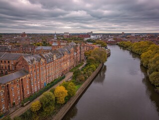 Cityscape panorama with river