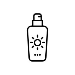 Outline icon a sunscreen bottle with sun symbol protection lotion