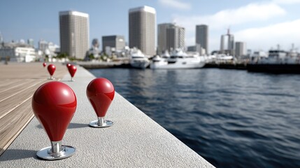 GPS icons linked by lines create a digital map view above a vibrant city, symbolizing advanced geolocation systems in daily life