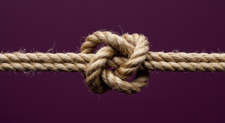 A tightly tied knot in a thick rope, against a deep purple background