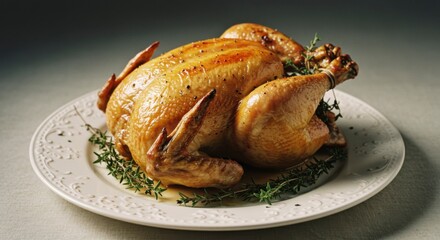 Roasted whole chicken on a plate