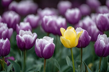 Purple and yellow tulips in bloom