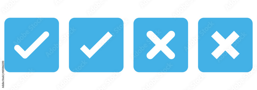 Aufkleber check mark icon button set. check box icon with right and wrong buttons and yes or no checkmark icon