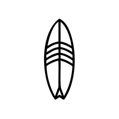 Surfboard icon with horizontal stripes on water sport