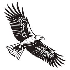 Create the silhouette of a bird in flight, with strong black lines on a white background