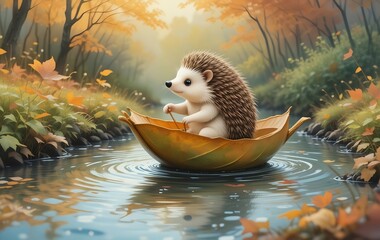 Little Leaf Voyager: A Hedgehog Sailing in a Fall Leaf Boat
