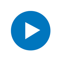 A simple blue circular play button icon with a white triangle, representing the start of media playback for video and audio streaming.