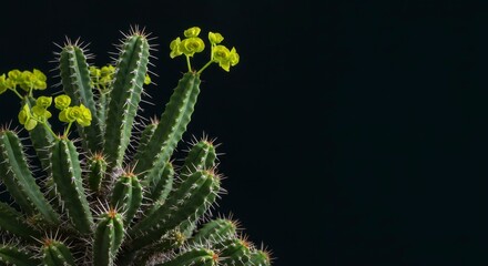 Close-up of spiky succulent plant with small, yellow flowers