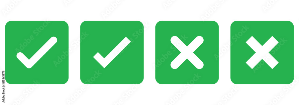 Poster check mark icon button set. check box icon with right and wrong buttons and yes or no checkmark icon