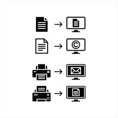 Document and Printer Icons with Arrows to Computer Screens