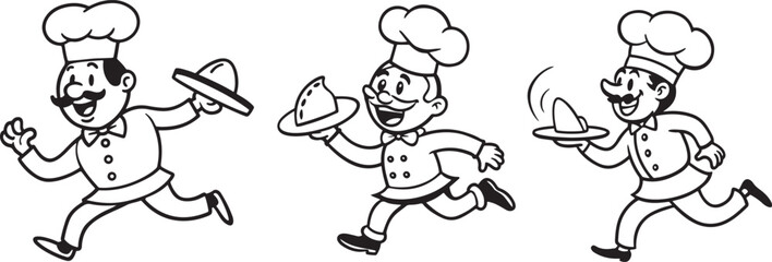 Happy cartoon chef running with a hat