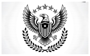 American Eagle Emblem in Black and White Patriotic Symbolism with Stars and Laurel Wreath for National Pride
