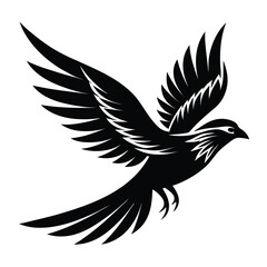 Create the silhouette of a bird in flight, with strong black lines on a white background