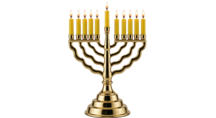 Isolated Golden Hanukkah Menorah