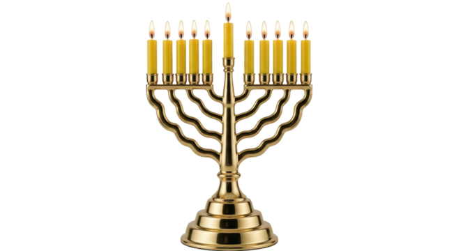 Isolated Golden Hanukkah Menorah