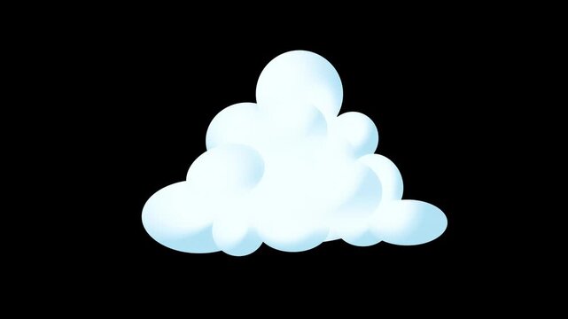 Vector 2d cartoon animated cloud icon on black background with alpha matte loop.