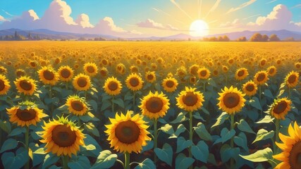 Fototapeta premium A field of sunflowers turning towards the sun, depicting optimism and hope.