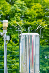 Weather sensors and rainfall measurement device, scientific Meteorological equipment in green park...