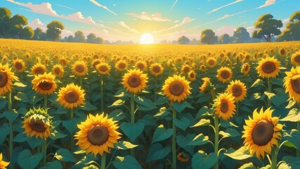 Fototapeta premium A field of sunflowers turning towards the sun, depicting optimism and hope.