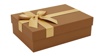 Isolated Brown Gift Box with Gold Ribbon