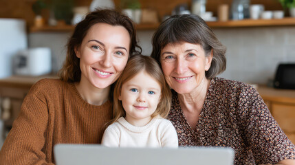 American Family Day Concept, Multi generational american family having precious day together home with warm smiles while embracing cozy living