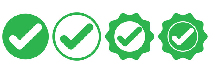 Blue check mark tick verification icon. Set of green checkmark, red cross x mark icon, flat rounded right and wrong sign concept vector illustration. tick mark symbol and x cross icon. Green checkmark