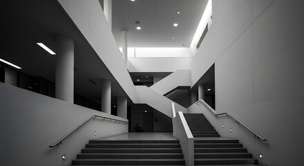 Obraz premium Striking monochrome architectural composition showcasing modern building interiors and geometry in