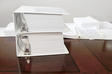 Office Work with Binders on Desk Paperwork Organization Organized