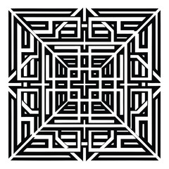 Design an abstract geometric pattern using straight lines and squares, all in black on white