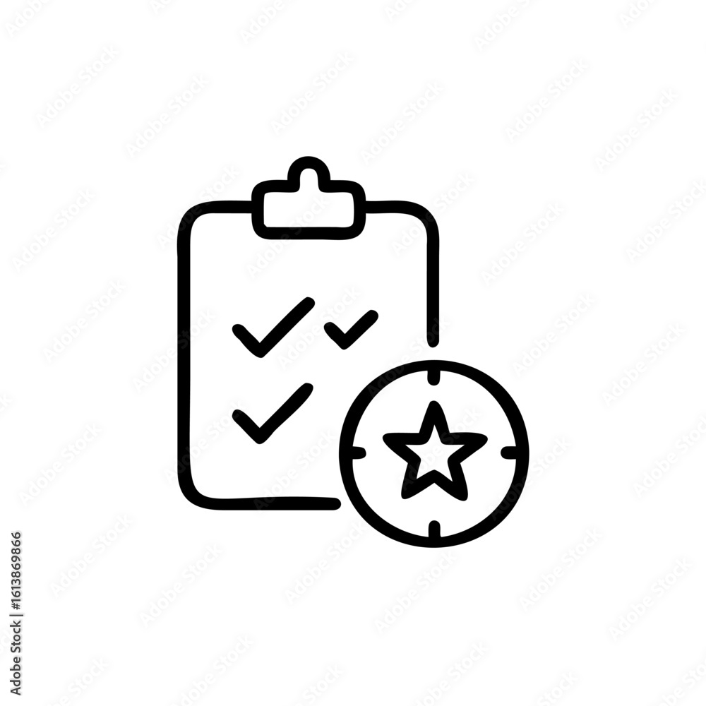 Poster icon checklist with checkmarks star timer clock