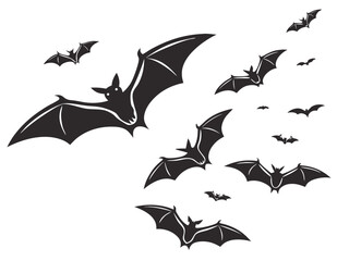 A Spooky Silhouette A Group of Black Bats Flying Against a White Background Perfect for Halloween silhouette