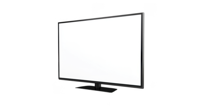 A modern flatscreen television with a blank white display, isolated on a transparent background