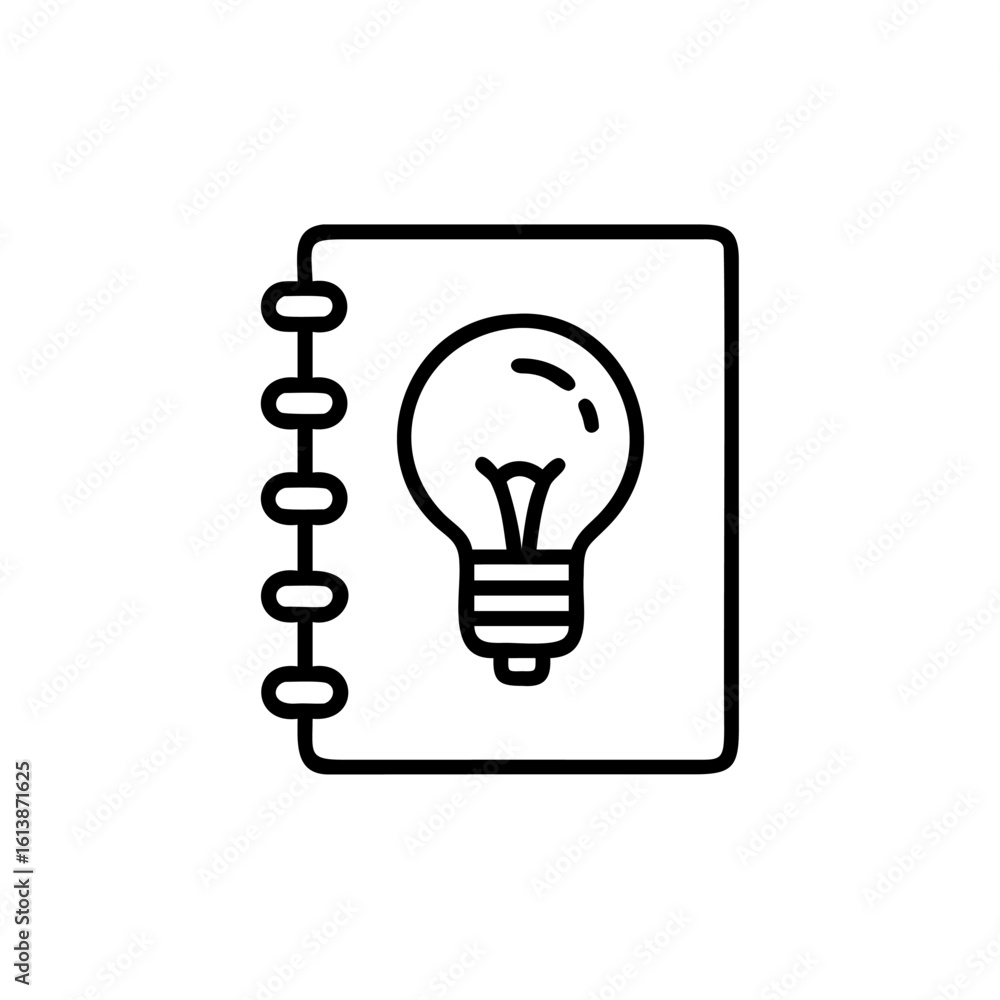 Poster outline a lightbulb inside a notebook on idea graphic