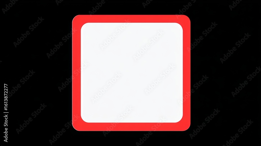 Poster blank square sign with a bold red border on a black background, ideal for customizable messages or c